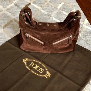J P Tod’s Chocolate Brown Suede “Milky” Bag